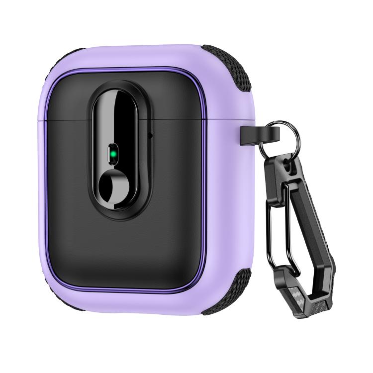 For AirPods 1 / 2 Armor Magnetic Wireless Earphones Case with Security Lock(Black Purple)