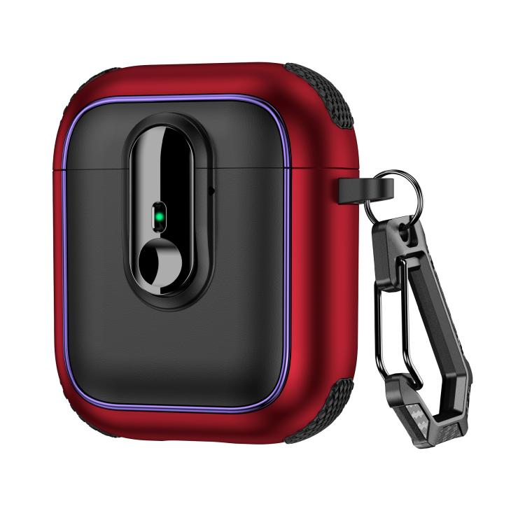 For AirPods 1 / 2 Armor Magnetic Wireless Earphones Case with Security Lock(Black Red)