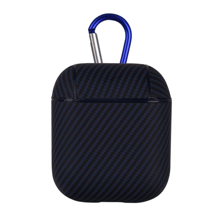 For AirPods 1 / 2 Carbon Fibre Texture PU Earbuds Box PC Case with Hook(Blue)