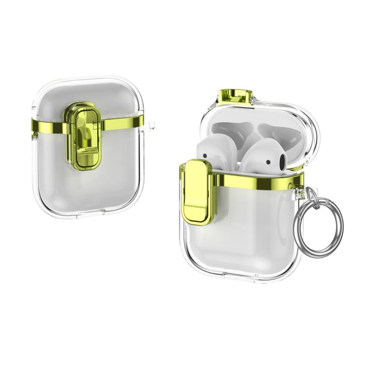 For AirPods 1 / 2 Electroplating Transparent Wireless Earphones Case with Security Lock(Light Green)