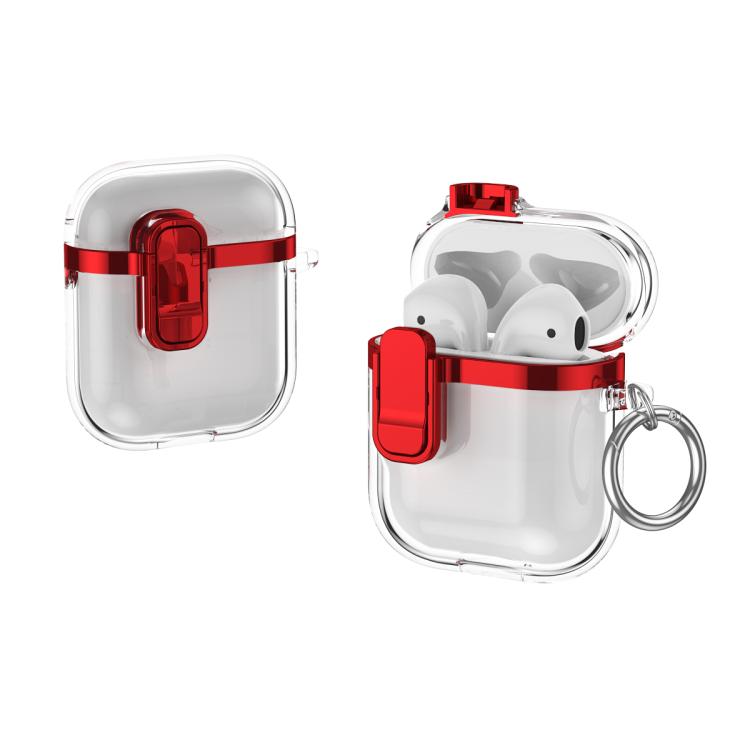 For AirPods 1 / 2 Electroplating Transparent Wireless Earphones Case with Security Lock(Red)