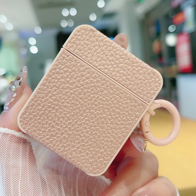 For AirPods 1 / 2 Litchi Texture Leather Sticker Earphones Protective Case(Rose Gold)