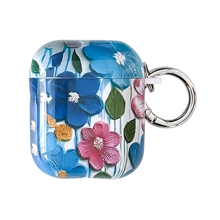 For AirPods 1 / 2 Oil Painting TPU Water Sticker Earphone Case(Dark Blue)