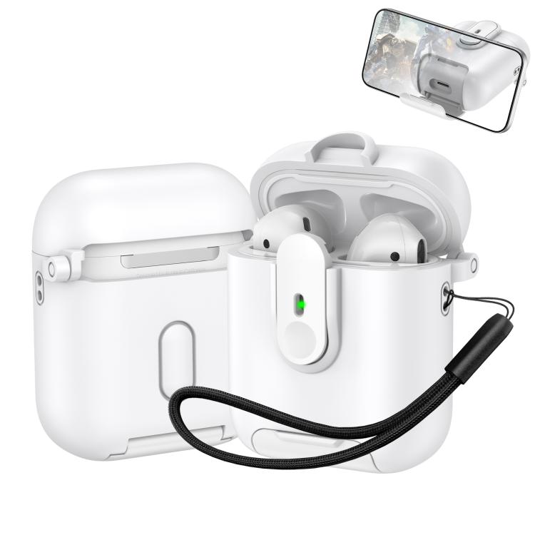 For AirPods 1 / 2 One-piece Holder Wireless Earphones Case with Lanyard(White)