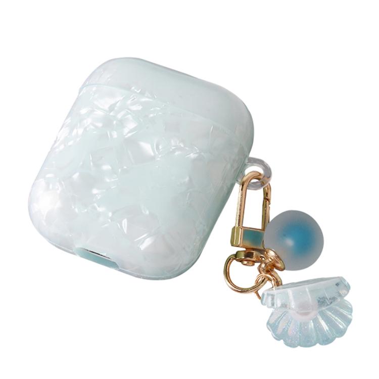 For AirPods 1 / 2 Shell Texture Pearl Hanging Buckle Earphone Case(Light Blue)