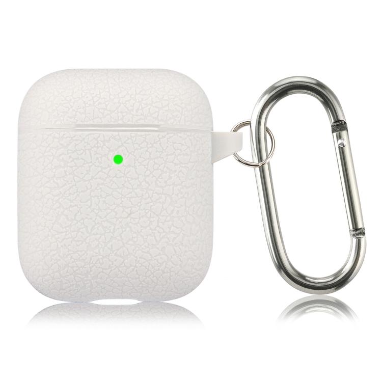 For AirPods 1 / 2 Simple Solid Color Litchi Texture Silicone Earphone Protective Case with Hook(Rock)