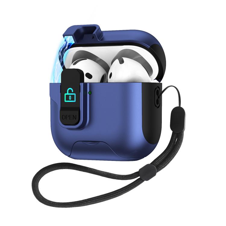 For AirPods 2 / 1 Automatic Pop-up Cover Holder Earphone Case with Switch Lock(Dark Blue)