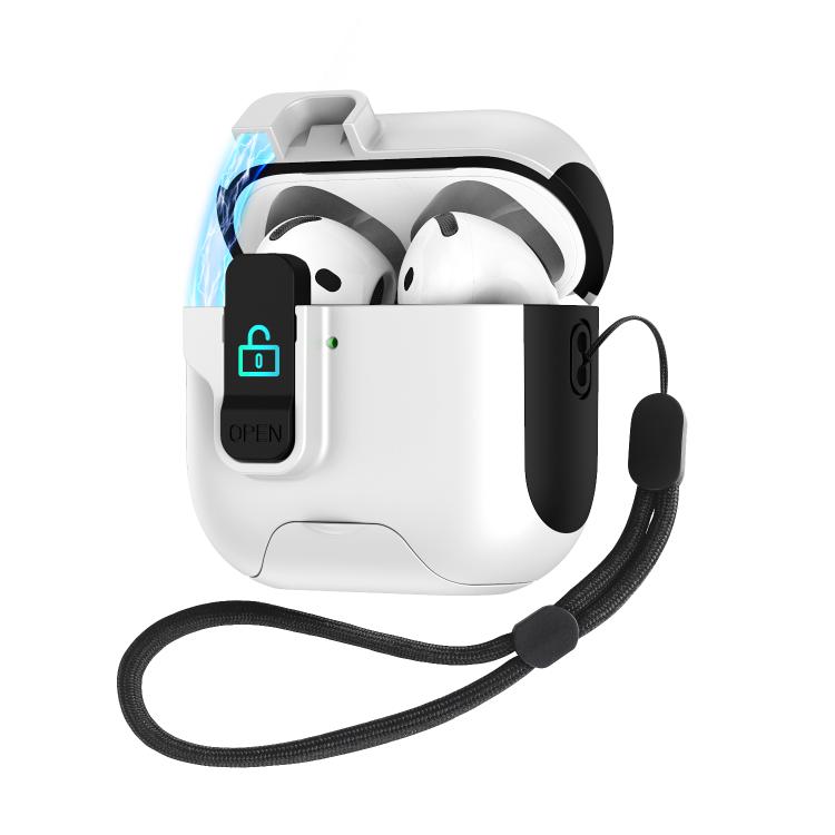 For AirPods 2 / 1 Automatic Pop-up Cover Holder Earphone Case with Switch Lock(White Black)