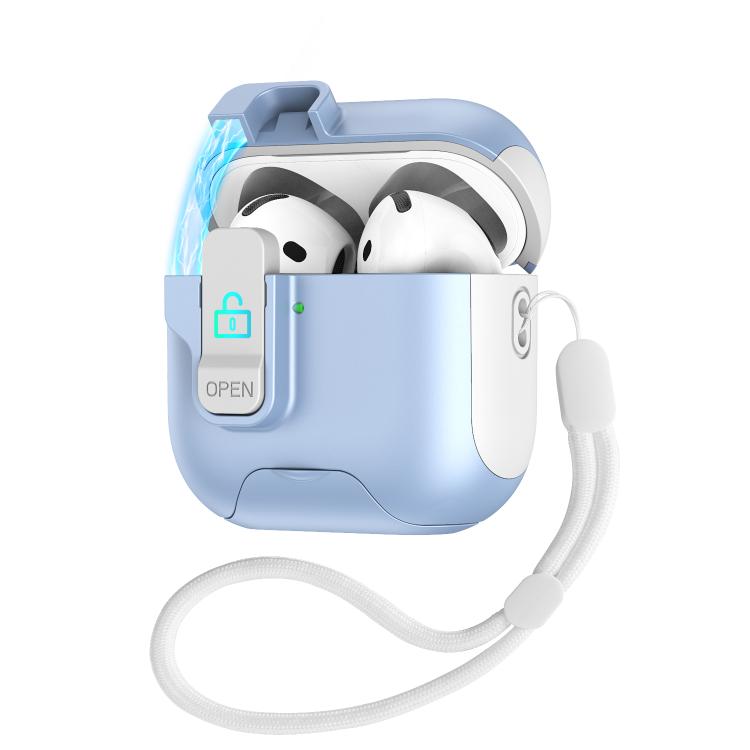 For AirPods 2 / 1 Automatic Pop-up Cover Holder Earphone Case with Switch Lock(White Light Blue)
