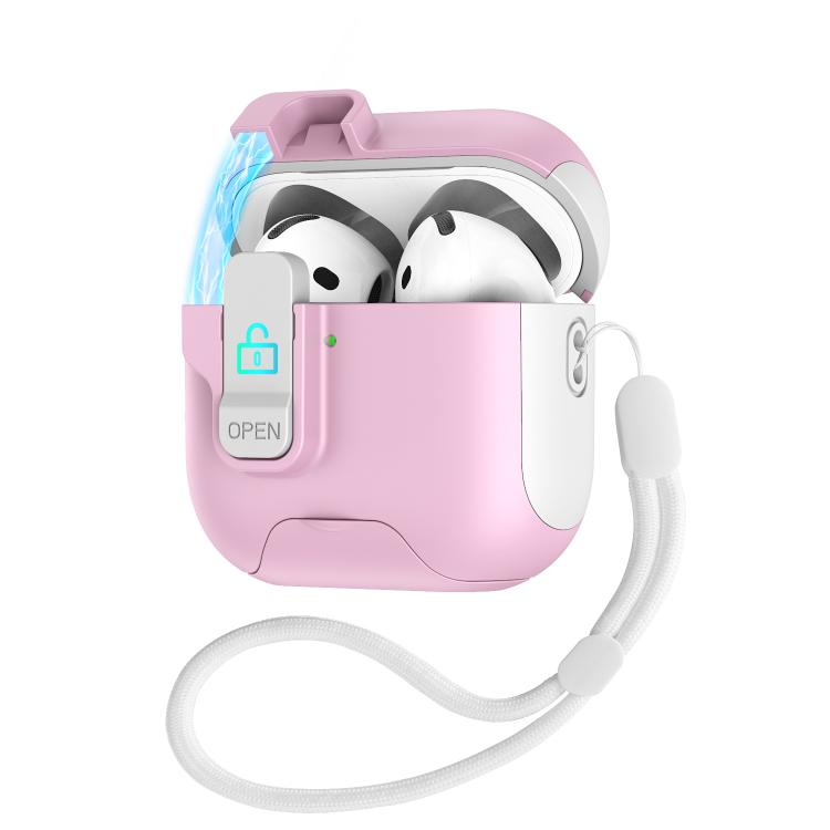 For AirPods 2 / 1 Automatic Pop-up Cover Holder Earphone Case with Switch Lock(White Pink)