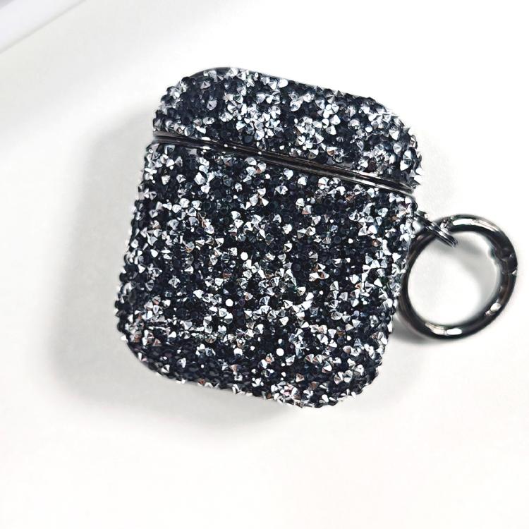 For AirPods 2 / 1 Electroplating Glitter Diamond Wireless Earphone Protective Case(Dark Blue)