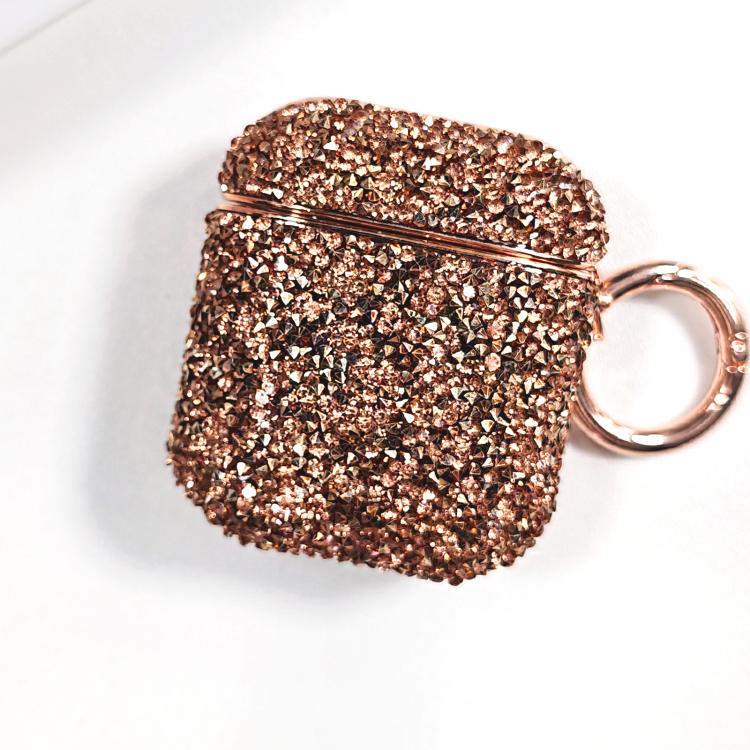 For AirPods 2 / 1 Electroplating Glitter Diamond Wireless Earphone Protective Case(Rose Gold)