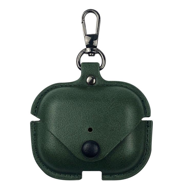 For AirPods Pro 3 Business Leather Earphone Protective Case with Hook(Green)