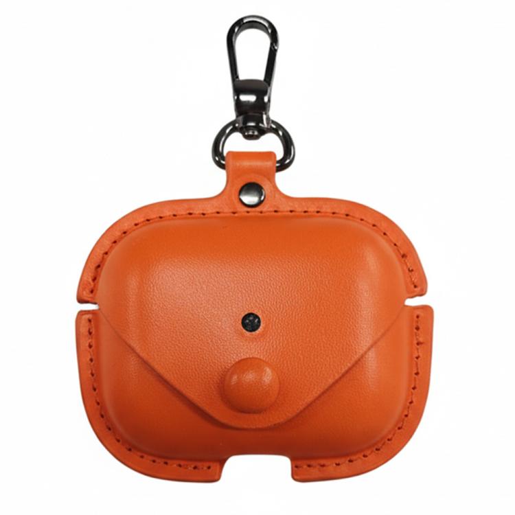 For AirPods Pro 3 Business Leather Earphone Protective Case with Hook(Orange)