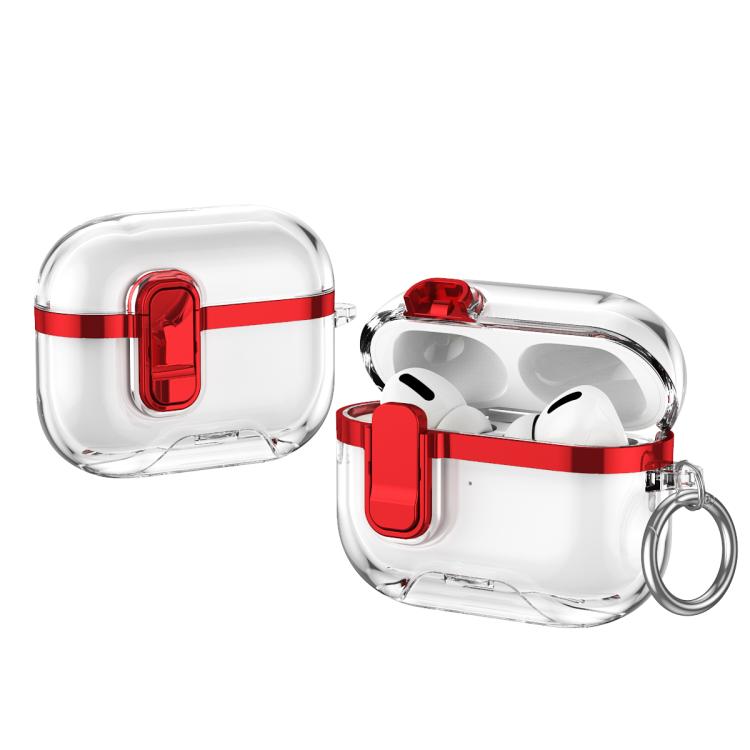 For AirPods Pro 3 Electroplating Transparent Wireless Earphones Case with Security Lock(Red)