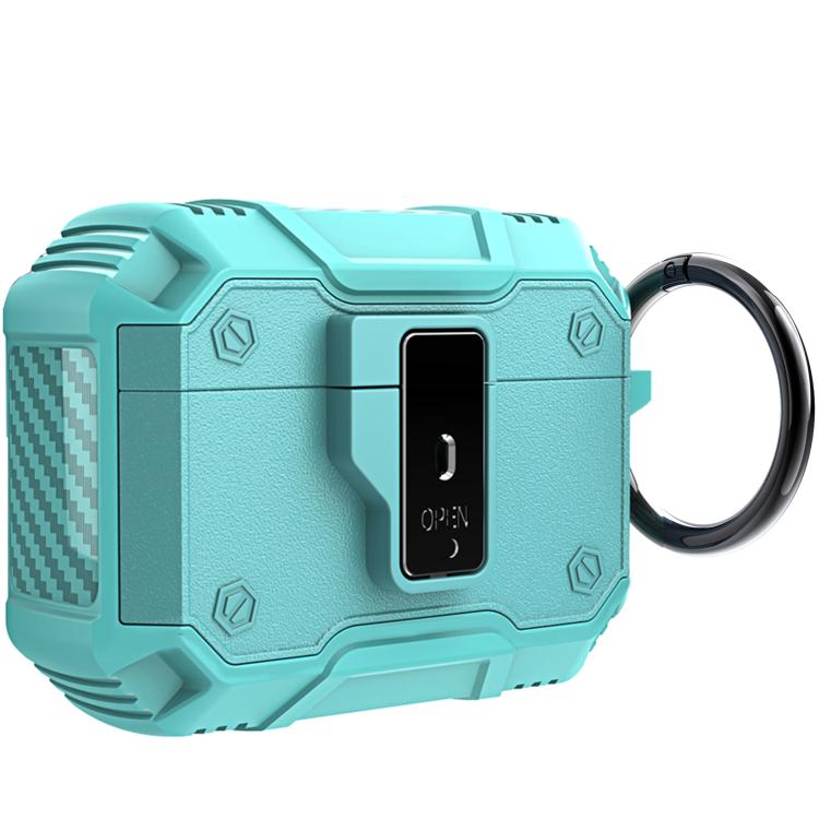 For AirPods Pro 3 Non-slip  Armor Shockproof Earphones Case with Hook(Mint Green)