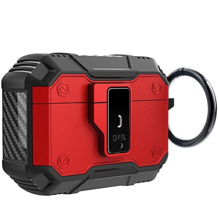 For AirPods Pro 3 Non-slip  Armor Shockproof Earphones Case with Hook(Red)