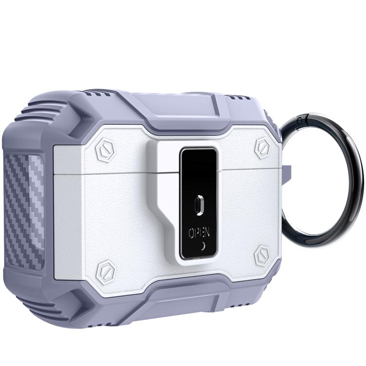For AirPods Pro 3 Non-slip  Armor Shockproof Earphones Case with Hook(White)