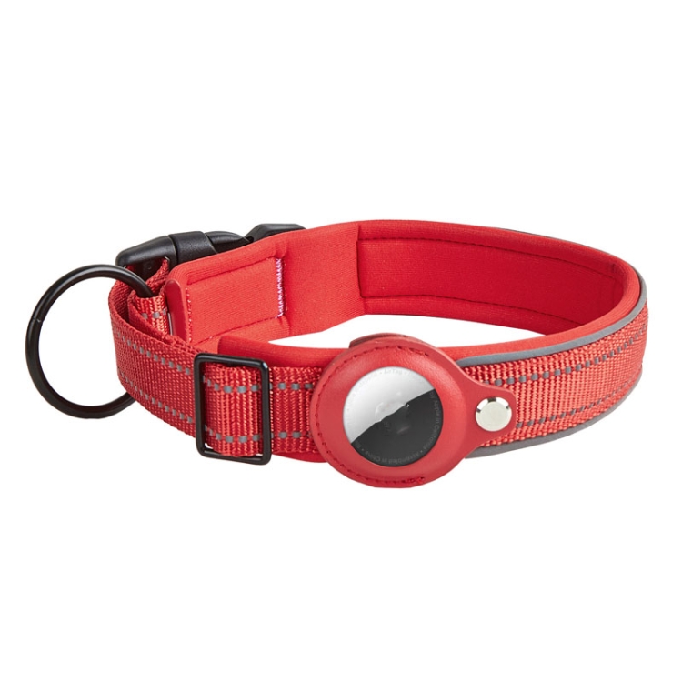 For AirTag 2nd Gen / AirTag 1st Gen Tracker Dog Collar Neoprene Lining Reflective Pet Collar, Size: L(Red)