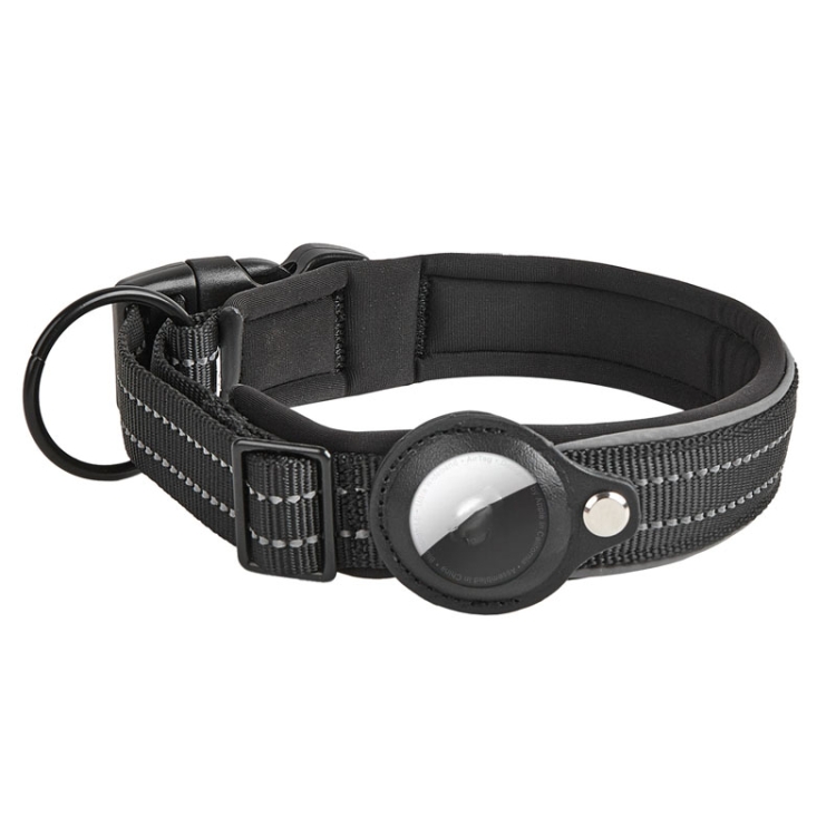 For AirTag 2nd Gen / AirTag 1st Gen Tracker Dog Collar Neoprene Lining Reflective Pet Collar, Size: M(Black)