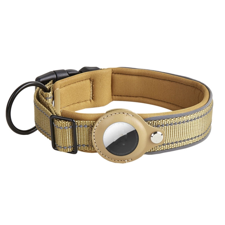 For AirTag 2nd Gen / AirTag 1st Gen Tracker Dog Collar Neoprene Lining Reflective Pet Collar, Size: M(Dark Khaki)