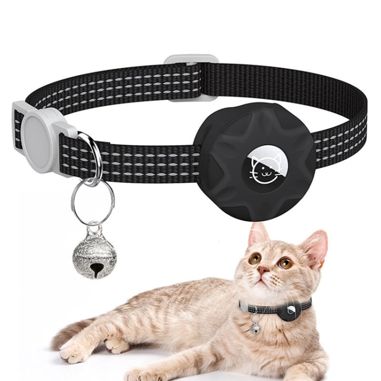For AirTag 2nd Gen / AirTag 1st Gen Tracker Silicone Case Reflective Pet Cat Collar With Bell(Black)
