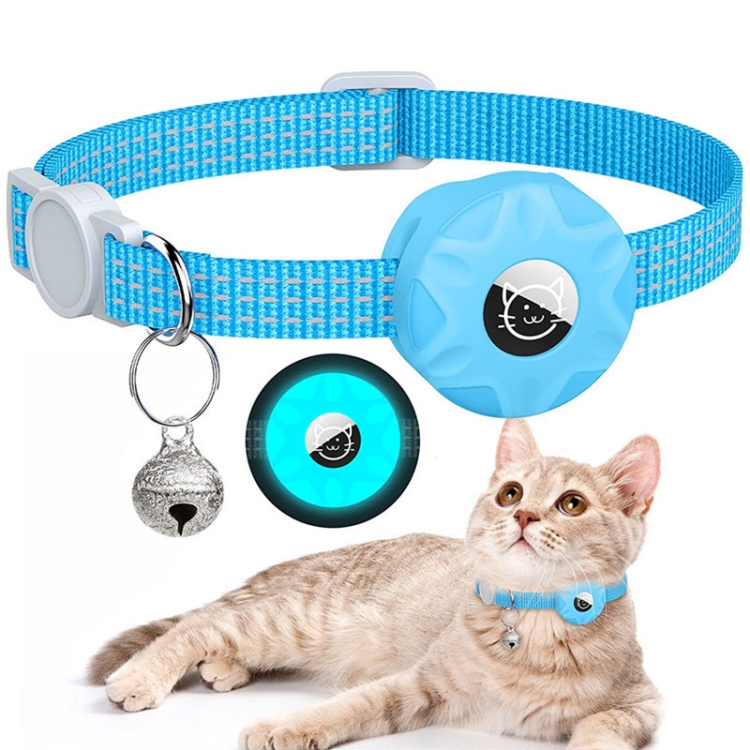 For AirTag 2nd Gen / AirTag 1st Gen Tracker Silicone Case Reflective Pet Cat Collar With Bell(Luminous Blue)
