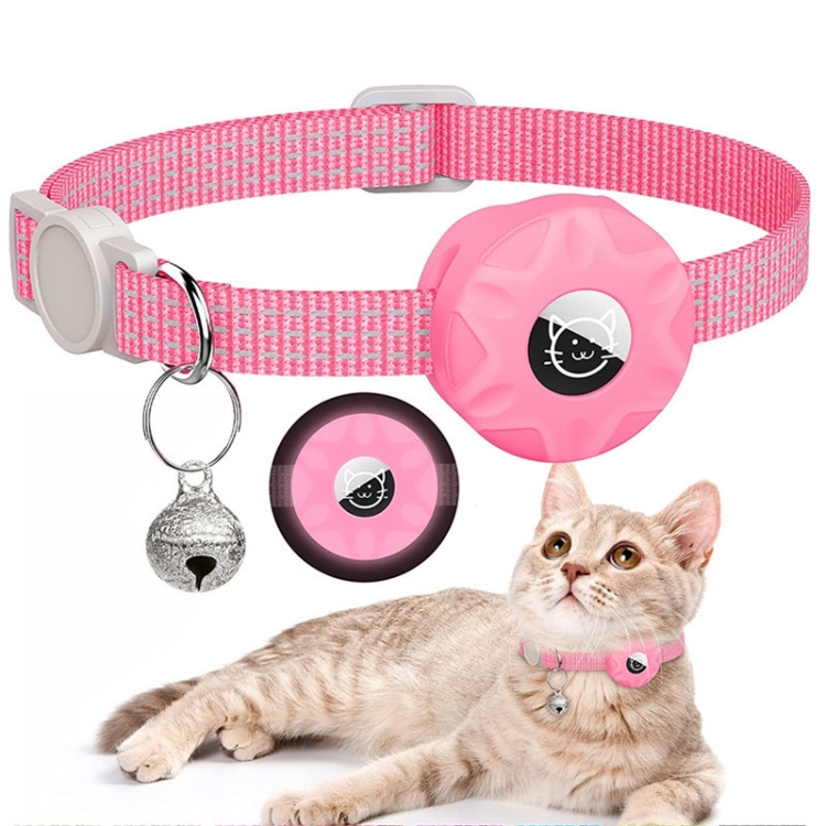 For AirTag 2nd Gen / AirTag 1st Gen Tracker Silicone Case Reflective Pet Cat Collar With Bell(Luminous Pink)
