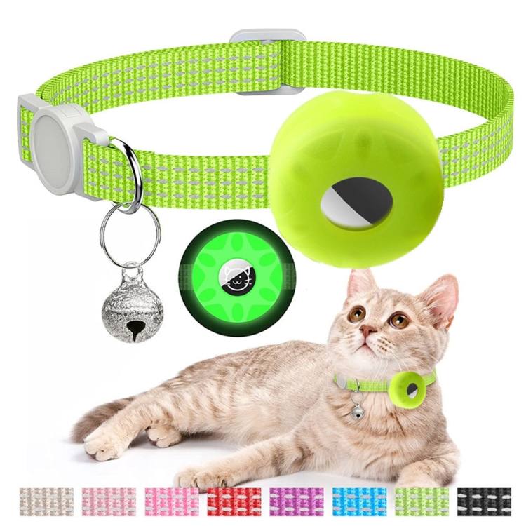 For AirTag 2nd Gen / AirTag 1st Gen Tracker Silicone Case Reflective Pet Cat Collar With Bell(Luminous Yellow)