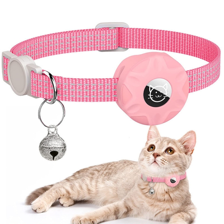 For AirTag 2nd Gen / AirTag 1st Gen Tracker Silicone Case Reflective Pet Cat Collar With Bell(Pink)