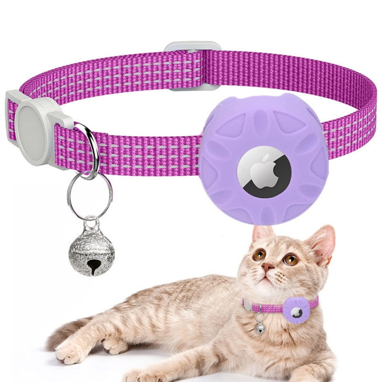 For AirTag 2nd Gen / AirTag 1st Gen Tracker Silicone Case Reflective Pet Cat Collar With Bell(Purple)