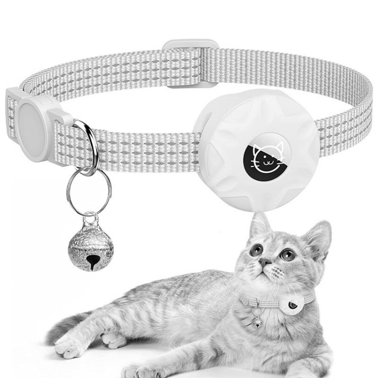 For AirTag 2nd Gen / AirTag 1st Gen Tracker Silicone Case Reflective Pet Cat Collar With Bell(White)
