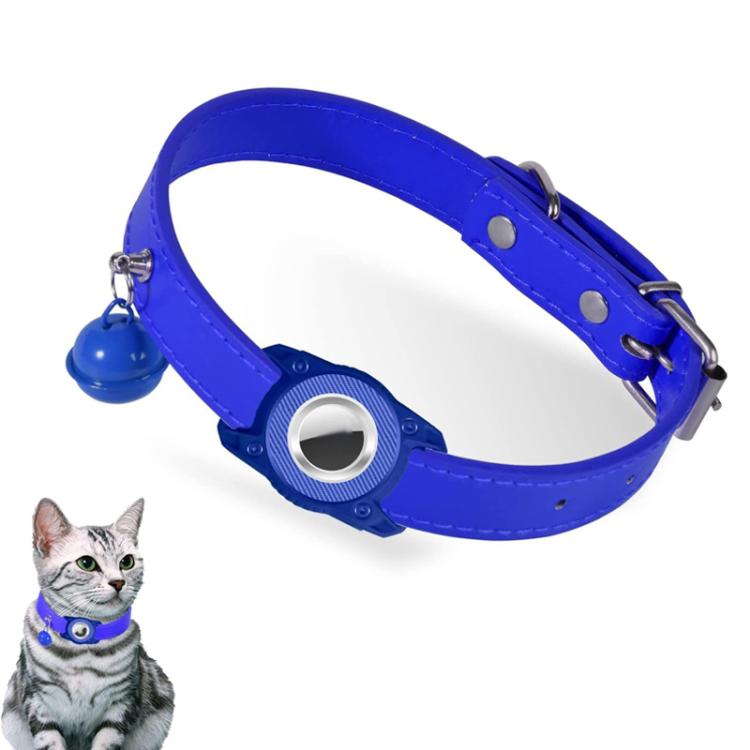 For AirTag 2nd Gen / AirTag 1st Gen Tracker Waterproof Protection Case Pet Leather Collar Anti Lost Cat Locator Collar(Blue)