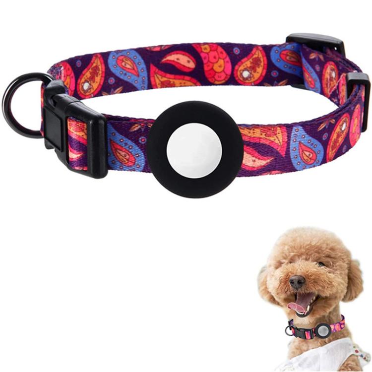 For AirTag 2nd Gen / AirTag 1st Gen Tracker Waterproof Silicone Case Pet Collar Cats Dog Neck Collar, Size: L(Purple Cashew Flower)