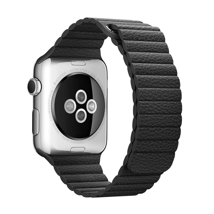 For Apple Watch 38mm Loop Magnetic Closure Clasp PU Leather Watch Band(Black)
