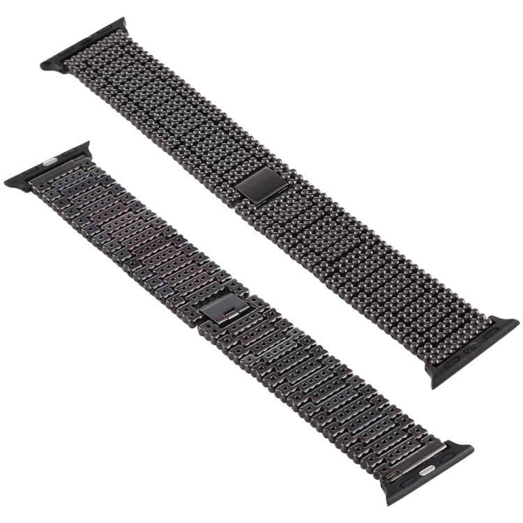 For Apple Watch Series 7 41mm / 6 & SE & 5 & 4 40mm / 3 & 2 & 1 38mm Nine Beads Stainless Steel Wrist Strap Watch Band (Black)