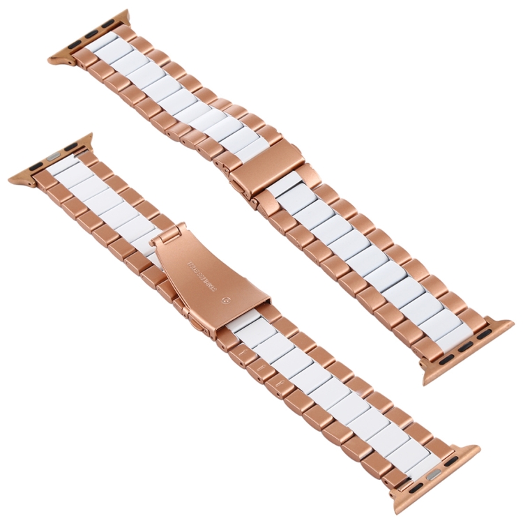 For Apple Watch Series 7 45mm / 6 & SE & 5 & 4 44mm / 3 & 2 & 1 42mm Stainless Steel Wrist Strap Watch Band(White + Golden)