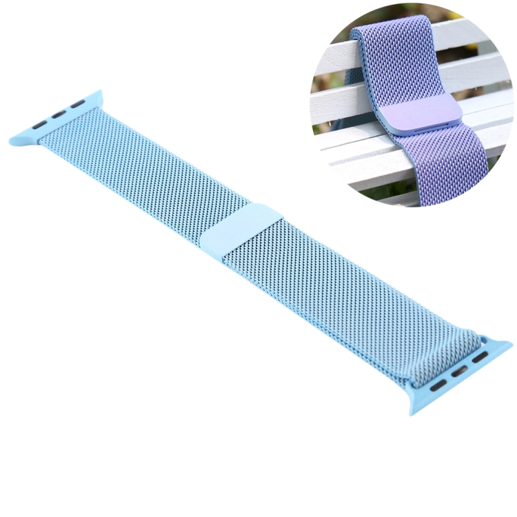 For Apple Watch Ultra 49mm&Watch Ultra 2 49mm / Series 10 46mm / 9&8&7 45mm / SE 3&SE 2&6&SE&5&4 44mm / 3&2&1 42mm Color-changing Magnetic Nylon Watch Band (Sky Blue)