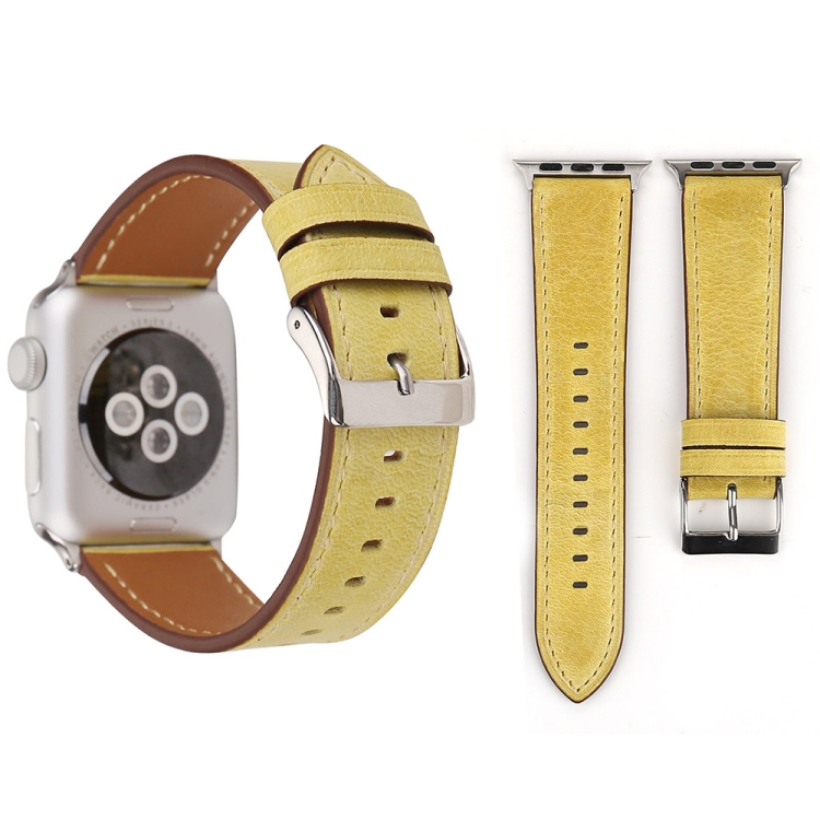 For Apple Watch Ultra 49mm&Watch Ultra 2 49mm / Series 10 46mm / 9&8&7 45mm / SE 3&SE 2&6&SE&5&4 44mm / 3&2&1 42mm Fresh Style Genuine Leather Watch Band(Yellow)