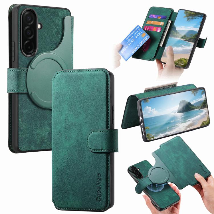 For Galaxy S26 5G CaseNeo MagSafe RFID Anti-theft Retro Leather Phone Case(Green)