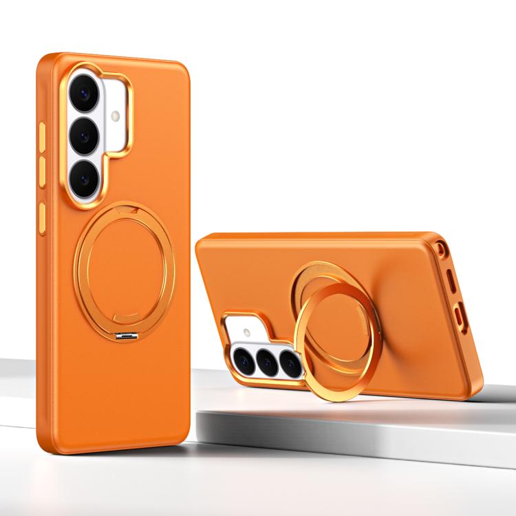 For Galaxy S26 5G Cloud Block Star Leather Series 360 Degree Rotation Holder Magnetic Phone Case(Orange)