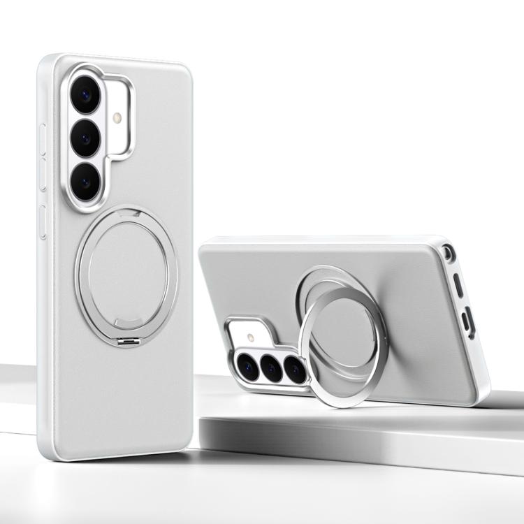 For Galaxy S26 5G Cloud Block Star Leather Series 360 Degree Rotation Holder Magnetic Phone Case(White)