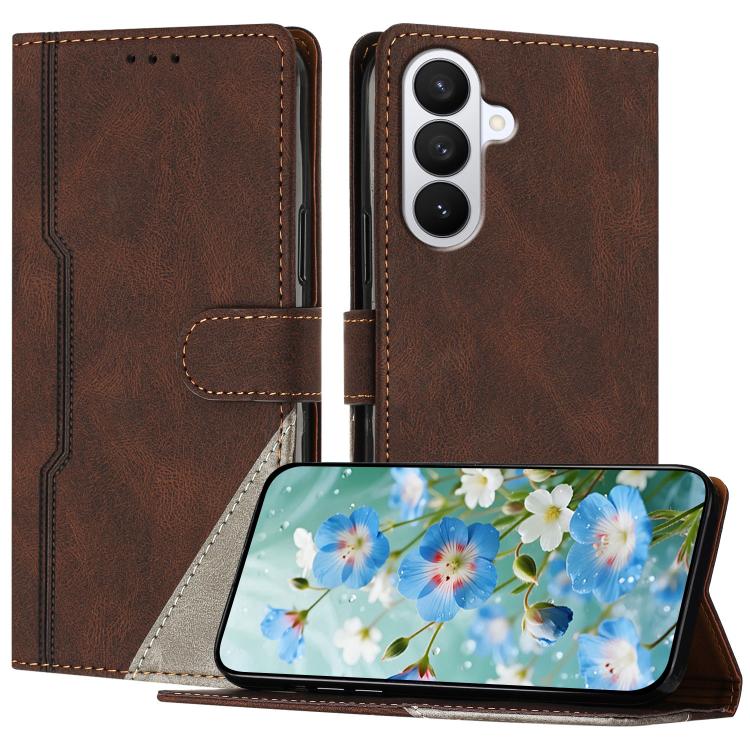 For Galaxy S26 5G Color Matching Buckle Clasp Vegan Leather Phone Case(Brown)