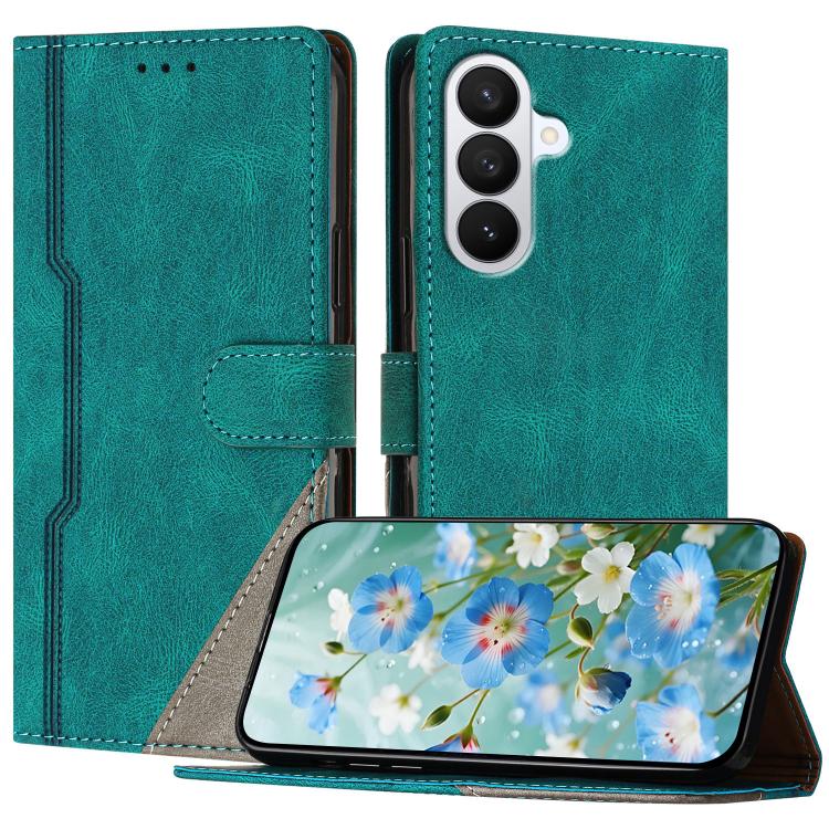 For Galaxy S26 5G Color Matching Buckle Clasp Vegan Leather Phone Case(Green)
