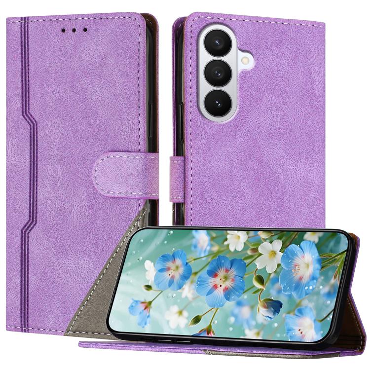 For Galaxy S26 5G Color Matching Buckle Clasp Vegan Leather Phone Case(Purple)