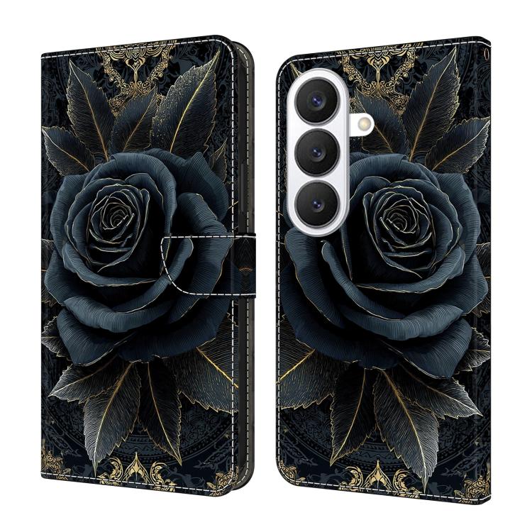 For Galaxy S26 5G Crystal-Like Painted Vegan Leather Phone Case(Black Gold Rose)