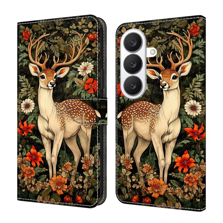 For Galaxy S26 5G Crystal-Like Painted Vegan Leather Phone Case(Deer Flower Bushes)