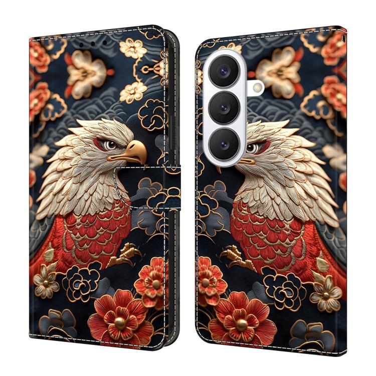 For Galaxy S26 5G Crystal-Like Painted Vegan Leather Phone Case(Eagle and Flowers)