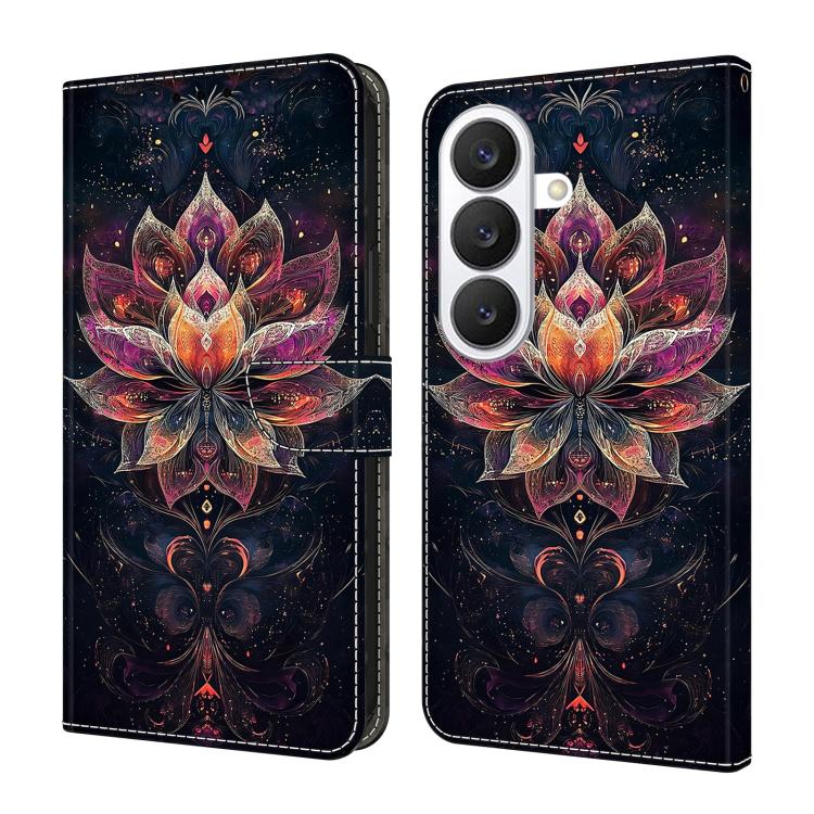 For Galaxy S26 5G Crystal-Like Painted Vegan Leather Phone Case(Golden Lotus Flower)