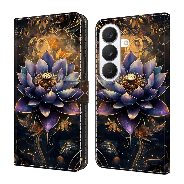 For Galaxy S26 5G Crystal-Like Painted Vegan Leather Phone Case(Purple Lotus Flower)